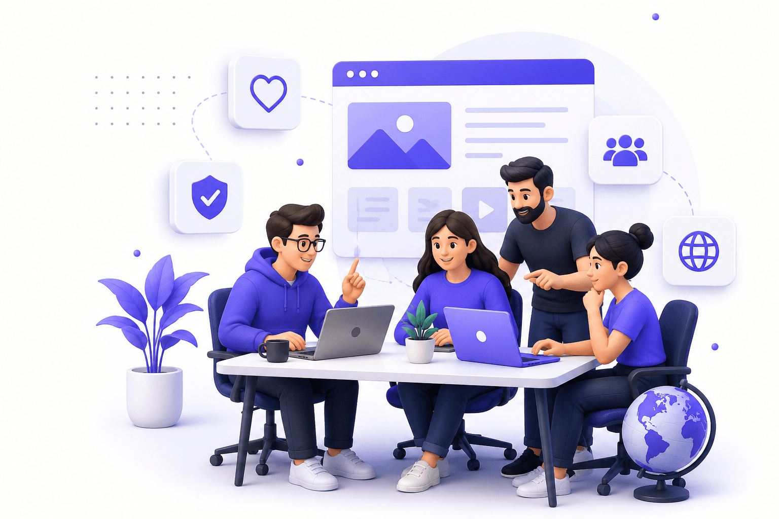 Team collaboration illustration — designers and developers working together